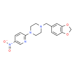 ChemSpider 2D Image | 1-(1,3-Benzodioxol-5-ylmethyl)-4-(5-nitro-2-pyridinyl)piperazine | C17H18N4O4