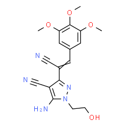 ChemSpider 2D Image | 5-Amino-3-[1-cyano-2-(3,4,5-trimethoxyphenyl)vinyl]-1-(2-hydroxyethyl)-1H-pyrazole-4-carbonitrile | C18H19N5O4
