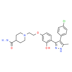 ChemSpider 2D Image | 1-(2-{4-[4-(4-Chlorophenyl)-5-methyl-1H-pyrazol-3-yl]-3-hydroxyphenoxy}ethyl)-4-piperidinecarboxamide | C24H27ClN4O3