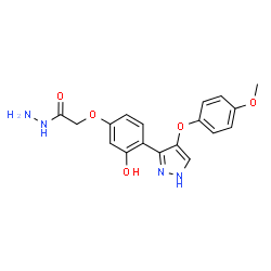 ChemSpider 2D Image | 2-{3-Hydroxy-4-[4-(4-methoxyphenoxy)-1H-pyrazol-3-yl]phenoxy}acetohydrazide | C18H18N4O5