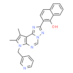 ChemSpider 2D Image | 2-[8,9-Dimethyl-7-(3-pyridinylmethyl)-7H-pyrrolo[3,2-e][1,2,4]triazolo[1,5-c]pyrimidin-2-yl]-1-naphthol | C25H20N6O