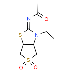 ChemSpider 2D Image | N-[(2E)-3-Ethyl-5,5-dioxidotetrahydrothieno[3,4-d][1,3]thiazol-2(3H)-ylidene]acetamide | C9H14N2O3S2