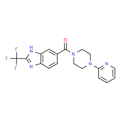 ChemSpider 2D Image | [4-(2-Pyridinyl)-1-piperazinyl][2-(trifluoromethyl)-1H-benzimidazol-5-yl]methanone | C18H16F3N5O