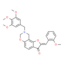 ChemSpider 2D Image | (2Z)-2-(2-Methoxybenzylidene)-8-(3,4,5-trimethoxybenzyl)-8,9-dihydro-7H-furo[2,3-f][1,3]benzoxazin-3(2H)-one | C28H27NO7