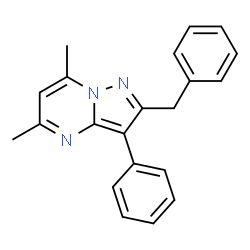 ChemSpider 2D Image | 2-Benzyl-5,7-dimethyl-3-phenylpyrazolo[1,5-a]pyrimidine | C21H19N3