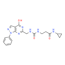 ChemSpider 2D Image | N-Cyclopropyl-N~3~-{[(4-oxo-1-phenyl-4,5-dihydro-1H-pyrazolo[3,4-d]pyrimidin-6-yl)methyl]carbamoyl}-beta-alaninamide | C19H21N7O3