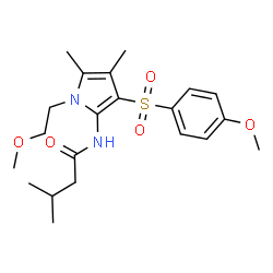 ChemSpider 2D Image | N-{1-(2-Methoxyethyl)-3-[(4-methoxyphenyl)sulfonyl]-4,5-dimethyl-1H-pyrrol-2-yl}-3-methylbutanamide | C21H30N2O5S
