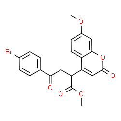 ChemSpider 2D Image | Methyl 4-(4-bromophenyl)-2-(7-methoxy-2-oxo-2H-chromen-4-yl)-4-oxobutanoate | C21H17BrO6