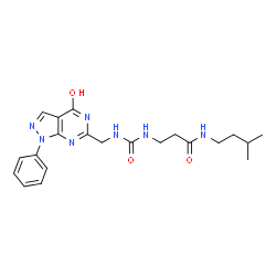ChemSpider 2D Image | N-(3-Methylbutyl)-N~3~-{[(4-oxo-1-phenyl-4,5-dihydro-1H-pyrazolo[3,4-d]pyrimidin-6-yl)methyl]carbamoyl}-beta-alaninamide | C21H27N7O3