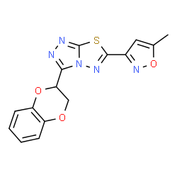 ChemSpider 2D Image | 3-(2,3-Dihydro-1,4-benzodioxin-2-yl)-6-(5-methyl-1,2-oxazol-3-yl)[1,2,4]triazolo[3,4-b][1,3,4]thiadiazole | C15H11N5O3S