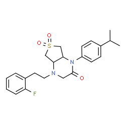 ChemSpider 2D Image | 4-[2-(2-Fluorophenyl)ethyl]-1-(4-isopropylphenyl)hexahydrothieno[3,4-b]pyrazin-2(1H)-one 6,6-dioxide | C23H27FN2O3S