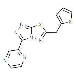 ChemSpider 2D Image | 3-(2-Pyrazinyl)-6-(2-thienylmethyl)[1,2,4]triazolo[3,4-b][1,3,4]thiadiazole | C12H8N6S2