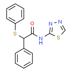 ChemSpider 2D Image | 2-Phenyl-2-(phenylsulfanyl)-N-(1,3,4-thiadiazol-2-yl)acetamide | C16H13N3OS2