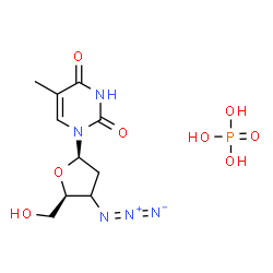 ChemSpider 2D Image | 1-[(3xi)-3-Azido-2,3-dideoxy-beta-D-glycero-pentofuranosyl]-5-methyl-2,4(1H,3H)-pyrimidinedione phosphate (1:1) | C10H16N5O8P