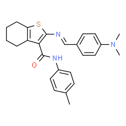 ChemSpider 2D Image | 2-{(E)-[4-(Dimethylamino)benzylidene]amino}-N-(4-methylphenyl)-4,5,6,7-tetrahydro-1-benzothiophene-3-carboxamide | C25H27N3OS