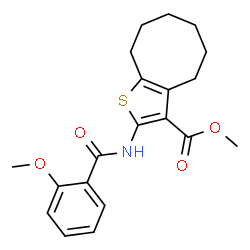 ChemSpider 2D Image | Methyl 2-[(2-methoxybenzoyl)amino]-4,5,6,7,8,9-hexahydrocycloocta[b]thiophene-3-carboxylate | C20H23NO4S