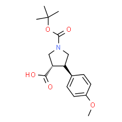 ChemSpider 2D Image | (3S,4S)-4-(4-Methoxyphenyl)-1-{[(2-methyl-2-propanyl)oxy]carbonyl}-3-pyrrolidinecarboxylic acid | C17H23NO5