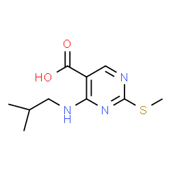ChemSpider 2D Image | 4-(isobutylamino)-2-(methylthio)pyrimidine-5-carboxylic acid | C10H15N3O2S