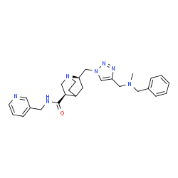 ChemSpider 2D Image | (3R,6R)-6-[(4-{[Benzyl(methyl)amino]methyl}-1H-1,2,3-triazol-1-yl)methyl]-N-(3-pyridinylmethyl)quinuclidine-3-carboxamide | C26H33N7O