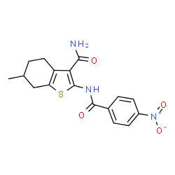 ChemSpider 2D Image | 6-Methyl-2-[(4-nitrobenzoyl)amino]-4,5,6,7-tetrahydro-1-benzothiophene-3-carboxamide | C17H17N3O4S