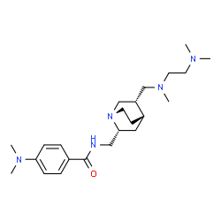ChemSpider 2D Image | 4-(Dimethylamino)-N-{[(2R,4S,5S)-5-({[2-(dimethylamino)ethyl](methyl)amino}methyl)-1-azabicyclo[2.2.2]oct-2-yl]methyl}benzamide | C23H39N5O