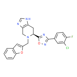 ChemSpider 2D Image | (6S)-5-(1-Benzofuran-2-ylmethyl)-6-[3-(3-chloro-4-fluorophenyl)-1,2,4-oxadiazol-5-yl]-4,5,6,7-tetrahydro-1H-imidazo[4,5-c]pyridine | C23H17ClFN5O2