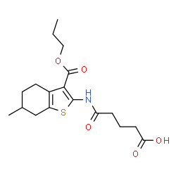 ChemSpider 2D Image | 5-{[6-Methyl-3-(propoxycarbonyl)-4,5,6,7-tetrahydro-1-benzothiophen-2-yl]amino}-5-oxopentanoic acid | C18H25NO5S
