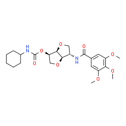 ChemSpider 2D Image | 1,4:3,6-Dianhydro-5-O-(cyclohexylcarbamoyl)-2-deoxy-2-[(3,4,5-trimethoxybenzoyl)amino]-D-glucitol | C23H32N2O8