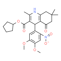 ChemSpider 2D Image | Cyclopentyl 4-(4,5-dimethoxy-2-nitrophenyl)-2,7,7-trimethyl-5-oxo-1,4,5,6,7,8-hexahydro-3-quinolinecarboxylate | C26H32N2O7
