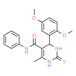 ChemSpider 2D Image | 5-pyrimidinecarboxamide, 6-(2,5-dimethoxyphenyl)-1,6-dihydro-2-mercapto-4-methyl-N-phenyl- | C20H21N3O3S