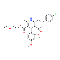 ChemSpider 2D Image | 2-Ethoxyethyl 7-(4-chlorophenyl)-4-(2,4-dimethoxyphenyl)-2-methyl-5-oxo-1,4,5,6,7,8-hexahydro-3-quinolinecarboxylate | C29H32ClNO6