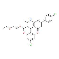 ChemSpider 2D Image | 2-Ethoxyethyl 4,7-bis(4-chlorophenyl)-2-methyl-5-oxo-1,4,5,6,7,8-hexahydro-3-quinolinecarboxylate | C27H27Cl2NO4