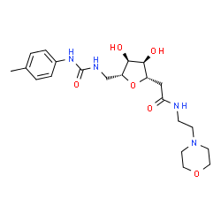 ChemSpider 2D Image | 2-[(2S,3R,4S,5R)-3,4-Dihydroxy-5-({[(4-methylphenyl)carbamoyl]amino}methyl)tetrahydro-2-furanyl]-N-[2-(4-morpholinyl)ethyl]acetamide | C21H32N4O6
