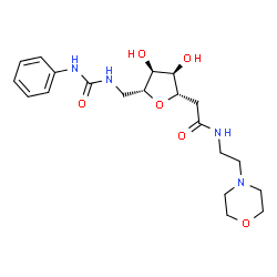 ChemSpider 2D Image | 2-[(2S,3R,4S,5R)-3,4-Dihydroxy-5-{[(phenylcarbamoyl)amino]methyl}tetrahydro-2-furanyl]-N-[2-(4-morpholinyl)ethyl]acetamide | C20H30N4O6