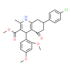 ChemSpider 2D Image | Methyl 7-(4-chlorophenyl)-4-(2,4-dimethoxyphenyl)-2-methyl-5-oxo-1,4,5,6,7,8-hexahydro-3-quinolinecarboxylate | C26H26ClNO5