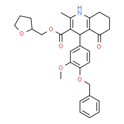 ChemSpider 2D Image | Tetrahydro-2-furanylmethyl 4-[4-(benzyloxy)-3-methoxyphenyl]-2-methyl-5-oxo-1,4,5,6,7,8-hexahydro-3-quinolinecarboxylate | C30H33NO6