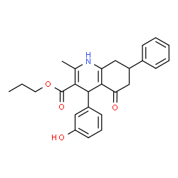 ChemSpider 2D Image | Propyl 4-(3-hydroxyphenyl)-2-methyl-5-oxo-7-phenyl-1,4,5,6,7,8-hexahydro-3-quinolinecarboxylate | C26H27NO4