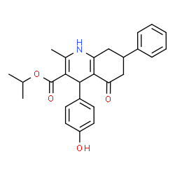 ChemSpider 2D Image | Isopropyl 4-(4-hydroxyphenyl)-2-methyl-5-oxo-7-phenyl-1,4,5,6,7,8-hexahydro-3-quinolinecarboxylate | C26H27NO4