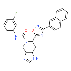 ChemSpider 2D Image | (6S)-N-(3-Fluorophenyl)-6-[3-(2-naphthyl)-1,2,4-oxadiazol-5-yl]-1,4,6,7-tetrahydro-5H-imidazo[4,5-c]pyridine-5-carboxamide | C25H19FN6O2