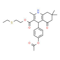 ChemSpider 2D Image | 2-(Ethylsulfanyl)ethyl 4-(4-acetoxyphenyl)-2,7,7-trimethyl-5-oxo-1,4,5,6,7,8-hexahydro-3-quinolinecarboxylate | C25H31NO5S