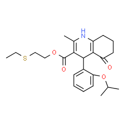 ChemSpider 2D Image | 2-(Ethylsulfanyl)ethyl 4-(2-isopropoxyphenyl)-2-methyl-5-oxo-1,4,5,6,7,8-hexahydro-3-quinolinecarboxylate | C24H31NO4S