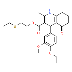 ChemSpider 2D Image | 2-(Ethylsulfanyl)ethyl 4-(4-ethoxy-3-methoxyphenyl)-2-methyl-5-oxo-1,4,5,6,7,8-hexahydro-3-quinolinecarboxylate | C24H31NO5S