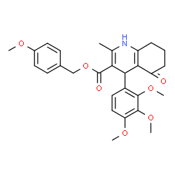 ChemSpider 2D Image | 4-Methoxybenzyl 2-methyl-5-oxo-4-(2,3,4-trimethoxyphenyl)-1,4,5,6,7,8-hexahydro-3-quinolinecarboxylate | C28H31NO7