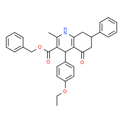 ChemSpider 2D Image | Benzyl 4-(4-ethoxyphenyl)-2-methyl-5-oxo-7-phenyl-1,4,5,6,7,8-hexahydro-3-quinolinecarboxylate | C32H31NO4