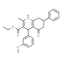 ChemSpider 2D Image | Ethyl 4-(3-methoxyphenyl)-2-methyl-5-oxo-7-phenyl-1,4,5,6,7,8-hexahydro-3-quinolinecarboxylate | C26H27NO4