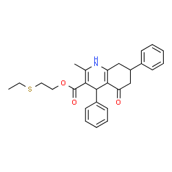ChemSpider 2D Image | 2-(Ethylsulfanyl)ethyl 2-methyl-5-oxo-4,7-diphenyl-1,4,5,6,7,8-hexahydro-3-quinolinecarboxylate | C27H29NO3S