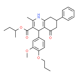 ChemSpider 2D Image | sec-Butyl 4-(3-methoxy-4-propoxyphenyl)-2-methyl-5-oxo-7-phenyl-1,4,5,6,7,8-hexahydro-3-quinolinecarboxylate | C31H37NO5