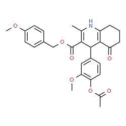 ChemSpider 2D Image | 4-Methoxybenzyl 4-(4-acetoxy-3-methoxyphenyl)-2-methyl-5-oxo-1,4,5,6,7,8-hexahydro-3-quinolinecarboxylate | C28H29NO7