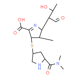 ChemSpider 2D Image | 4-{[5-(Dimethylcarbamoyl)-3-pyrrolidinyl]sulfanyl}-2-(3-hydroxy-1-oxo-2-butanyl)-3-methyl-3,4-dihydro-2H-pyrrole-5-carboxylic acid | C17H27N3O5S