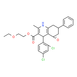 ChemSpider 2D Image | 2-Ethoxyethyl 4-(2,4-dichlorophenyl)-2-methyl-5-oxo-7-phenyl-1,4,5,6,7,8-hexahydro-3-quinolinecarboxylate | C27H27Cl2NO4
